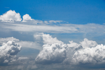 The clouds gather and the blue sky during the rainy season in Thailand.