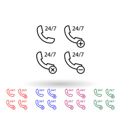 Set of service tube 24 7 multi color icon. Simple thin line, outline vector of phone icons for ui and ux, website or mobile application