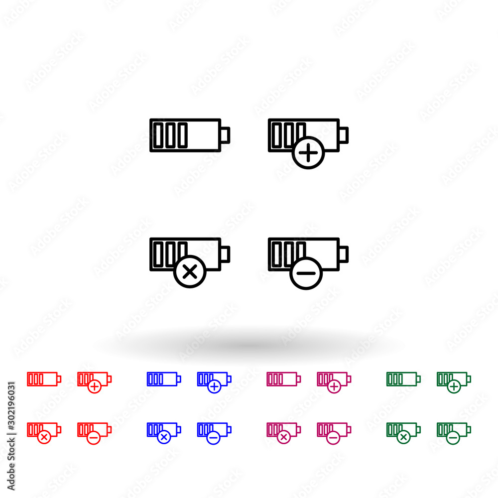 Poster set of battery charge multi color icon. simple thin line, outline vector of phone icons for ui and u