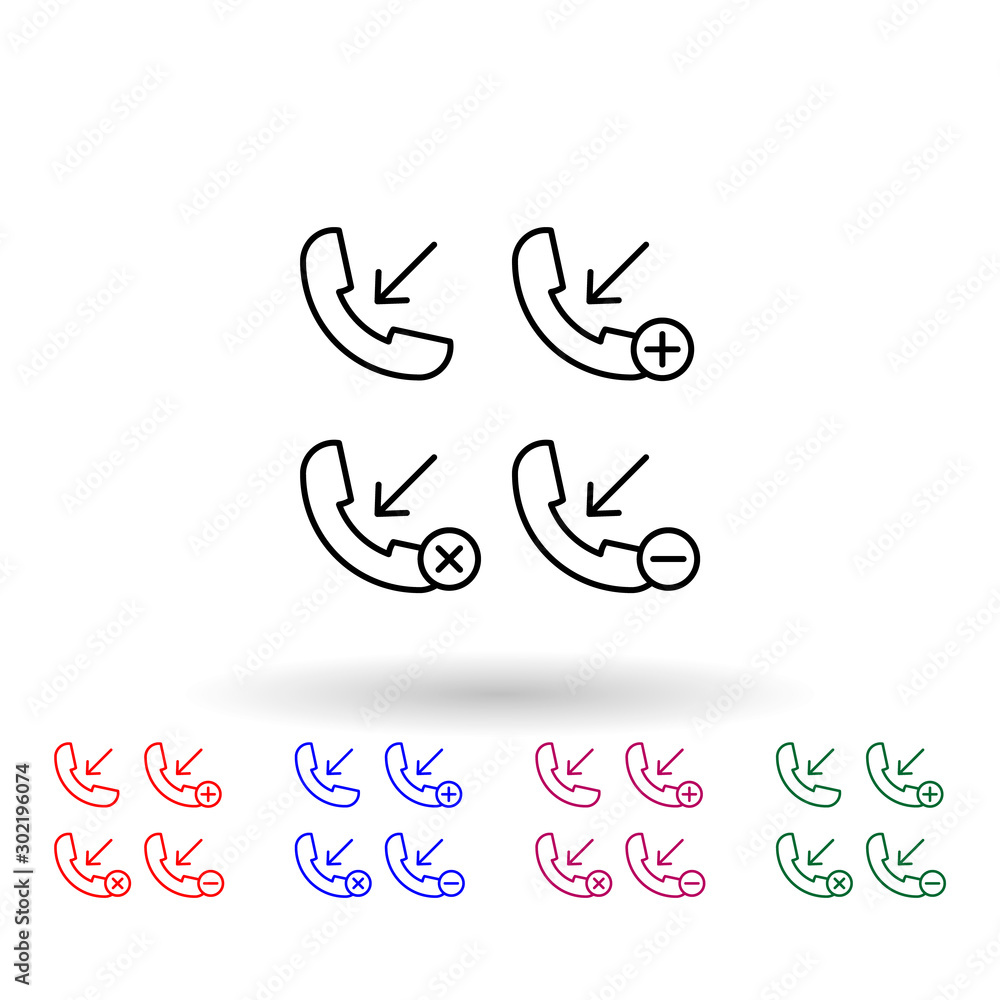 Poster set of incoming call multi color icon. simple thin line, outline vector of phone icons for ui and ux