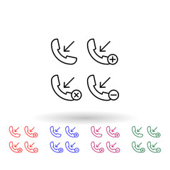 Set of incoming call multi color icon. Simple thin line, outline vector of phone icons for ui and ux, website or mobile application