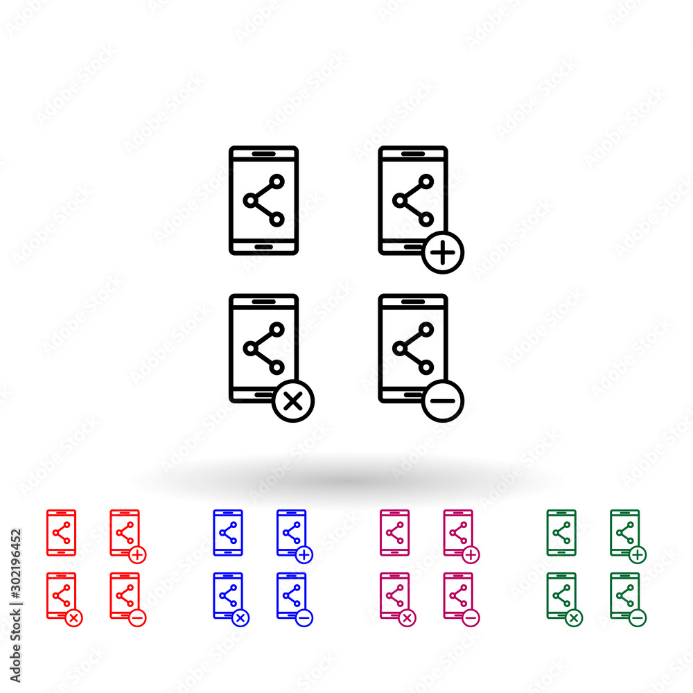 Poster set of smartphone will share multi color icon. simple thin line, outline vector of phone icons for u