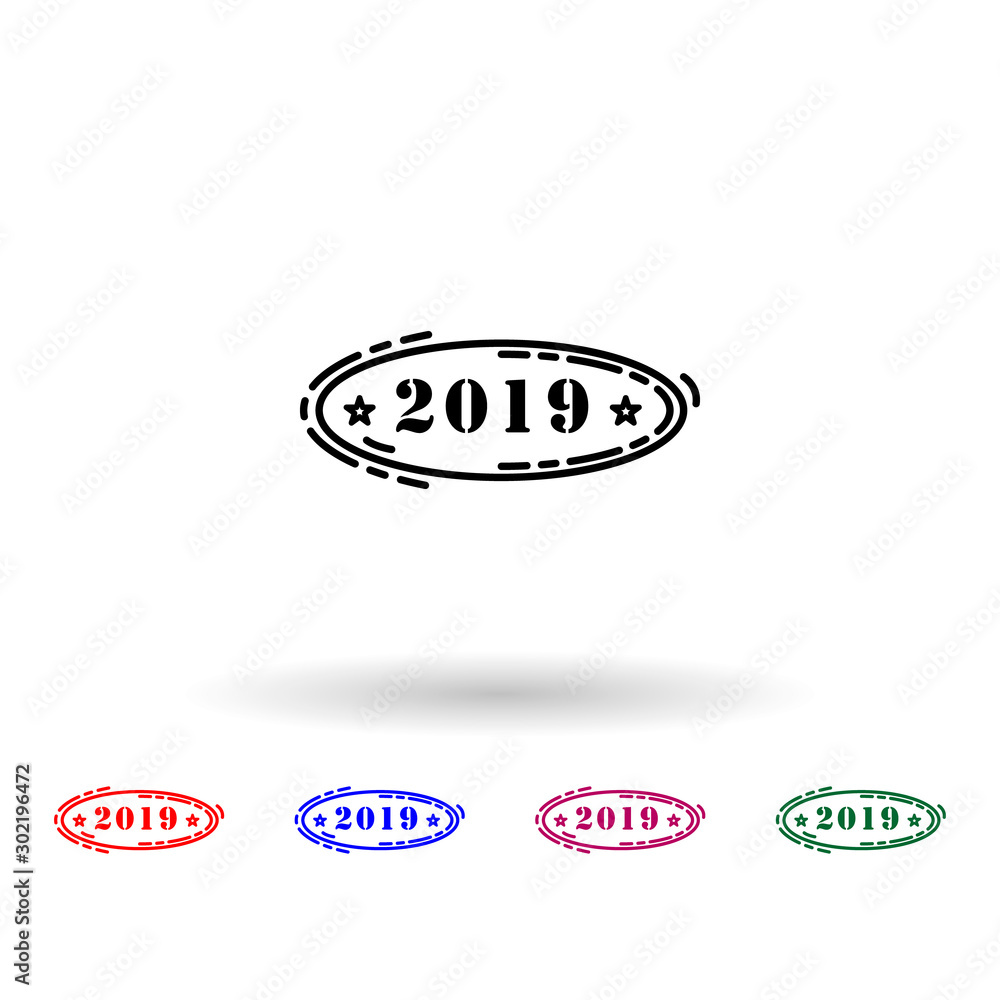 Poster 2019 stamp multi color icon. simple thin line, outline vector of stamp happy new year icons for ui a