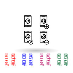 Set of smartphone settings multi color icon. Simple thin line, outline vector of phone icons for ui and ux, website or mobile application