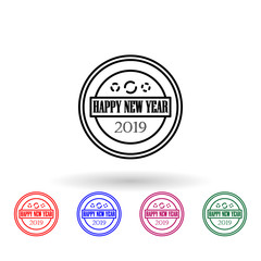 Obraz premium Happy new year 2019 stamp multi color icon. Simple thin line, outline vector of stamp happy new year icons for ui and ux, website or mobile application