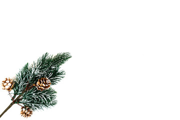 Christmas decoration on white background, top view, text space