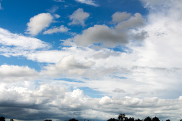 The clouds gather and the blue sky during the rainy season in Thailand.
