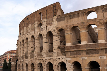 Naklejka premium detail of the colosseum in Rome on a winter day