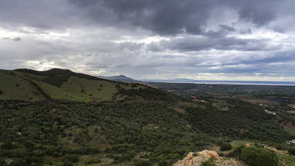 aerial view with drone of the castle torre dei doria chiaramonti santa maria goghinas in sardinia
