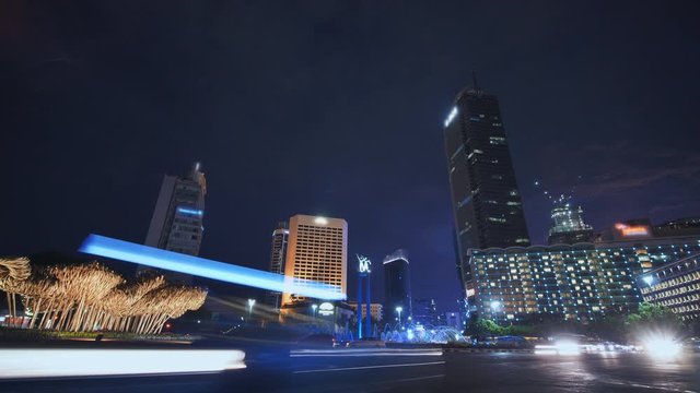 Traffic in the capital of Indonesia Jakarta at night.