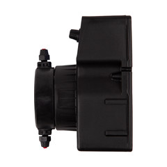 AC black plastic diaphragm pump isolated on white background.