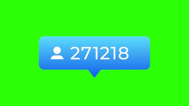 Blue and cyan gradient followers or friend requests counter going from 1 to 1000000. Green screen can be removed with color key effect to make transparent background.
