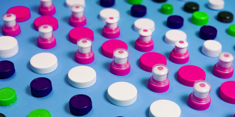 Many different types used or new battery, rechargeable accumulator, alkaline batteries on color...