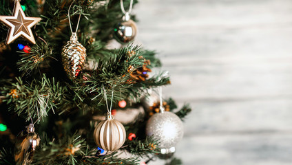 Christmas tree with toys, copy space for your congratulations