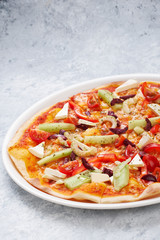 Fresh Vegetarian Vegetable Pizza. Delicious Traditional Italian