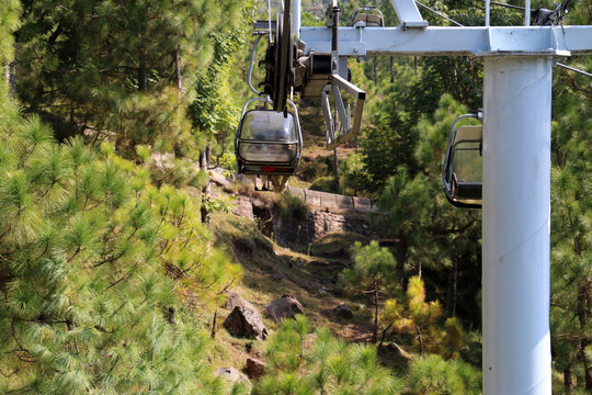 Lush Green Pine Trees Forest Landscape and Patriata Chairlift, New Murree, Punjab, Pakistan