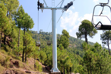 Lush Green Pine Trees Forest Landscape and Patriata Chairlift, New Murree, Punjab, Pakistan