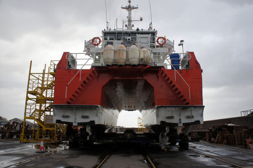 Double hull ship under repair.Ireland.