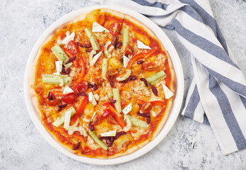 Fresh Vegetarian Vegetable Pizza. Delicious Traditional Italian