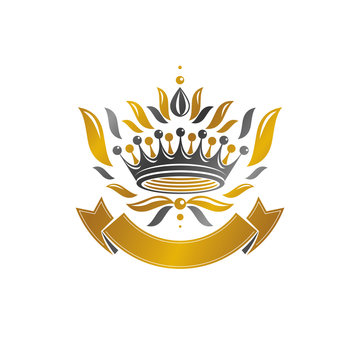 Royal Crown emblem. Heraldic vector design element. Retro style label, heraldry logo. Antique logotype isolated on white background.