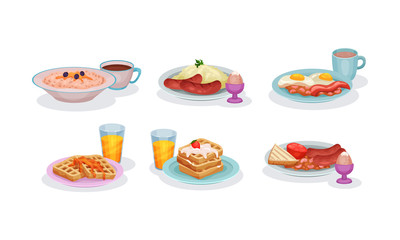 Various Traditional Breakfasts Of Different Countries Of The World Vector Illustration Set Isolated On White Background