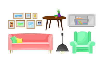 Interior Set Of Furniture For Livingroom For Designer Work Vector Illustration