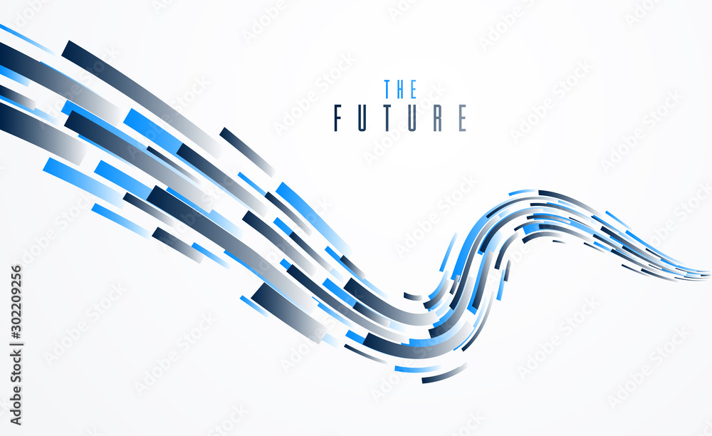 Poster future technology and science vector abstract background with 3d line elements in perspective, dynam