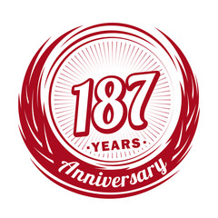 One hundred and eighty-seven years anniversary celebration logotype. 187th anniversary logo. Vector and illustration.