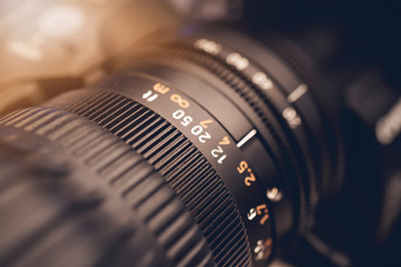 Fototapeta na wymiar Close-up of a Television Camera Lens.