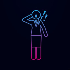 Business lady with exclamation nolan icon. Simple thin line, outline vector of businesswoman feeling and emonations icons for ui and ux, website or mobile application