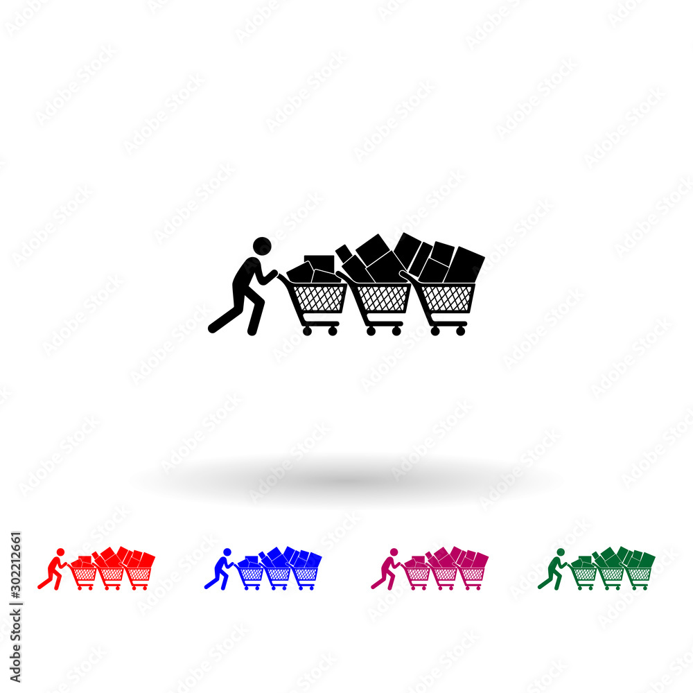 Poster shopper trolleys multi color icon. simple glyph, flat vector of black friday icons for ui and ux, we