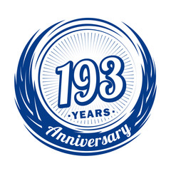 One hundred and ninety-three years anniversary celebration logotype. 193rd anniversary logo. Vector and illustration.
