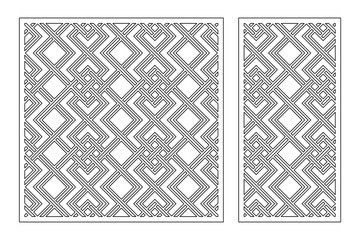 Set decorative card for cutting. Geometric linear celtic pattern. Laser cut. Ratio 1:1, 1:2. Vector illustration.