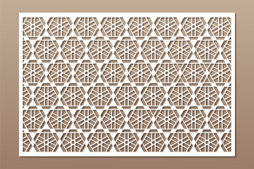 Decorative card for cutting. Geometric linear pattern. Laser cut. Ratio 2:3. Vector illustration.