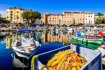 old town and harbor of ajaccio on corsica - obrazy, fototapety, plakaty