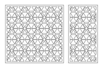 Set decorative card for cutting. Geometric linear pattern. Laser cut. Ratio 1:1, 1:2. Vector illustration.