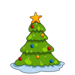 Green christmas tree element for winter holiday isolated on white