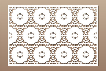 Decorative card for cutting. Geometric linear flower pattern. Laser cut. Ratio 2:3. Vector illustration.