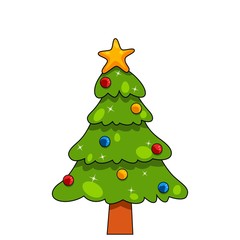 Green tree element for Christmas time, winter holiday isolated on white