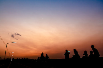 Fototapeta na wymiar The Last Light and Sunset at the Krasiao Dam in Thailand