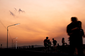 Fototapeta na wymiar The Last Light and Sunset at the Krasiao Dam in Thailand