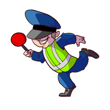 Colorful cartoon traffic police officer