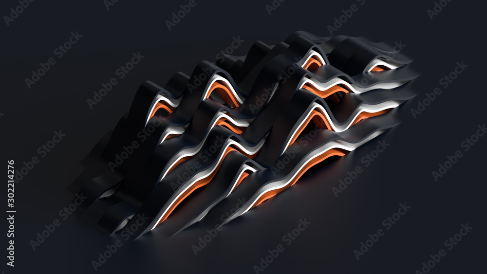 Poster 3d render of waves pull up from the floor. noise wavy smooth shapes.