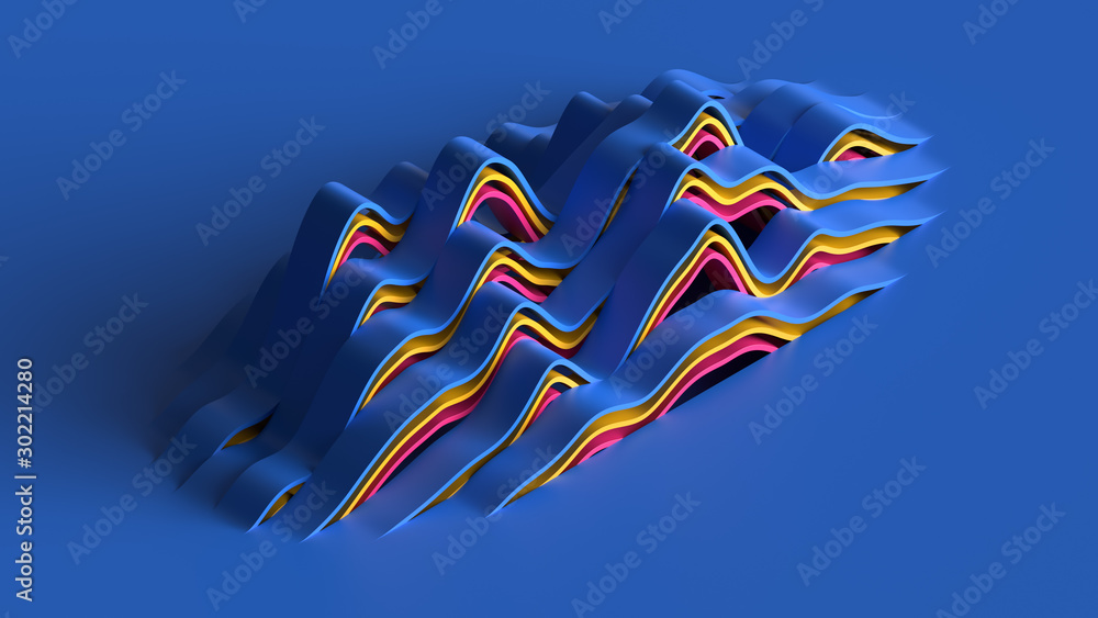 Poster 3d render of waves pull up from the floor. noise wavy smooth shapes.