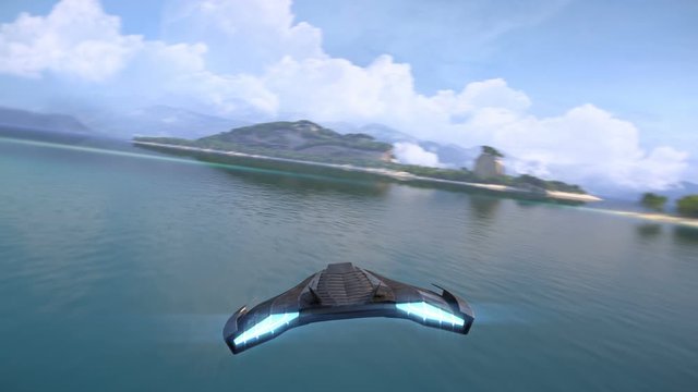 Fake 3D Sci-Fi Video Game. Flying spaceship no hud