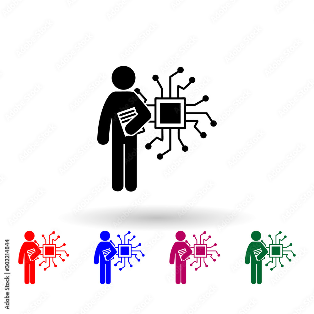 Poster man with electrical degree multi color icon. simple glyph, flat vector of student degree icons for u