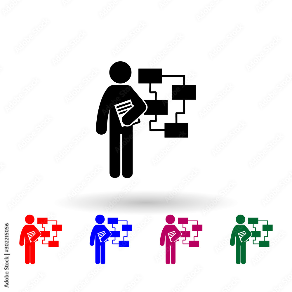 Poster man with analyst degree multi color icon. simple glyph, flat vector of student degree icons for ui a