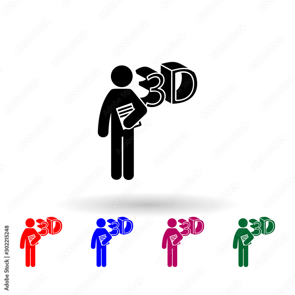 Poster man with 3d design degree multi color icon. simple glyph, flat vector of student degree icons for ui