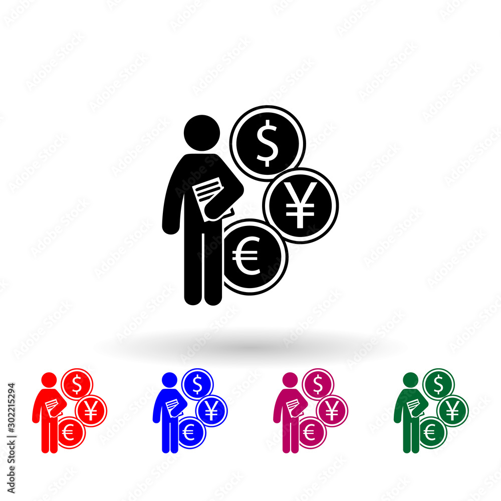 Poster man with finance degree multi color icon. simple glyph, flat vector of student degree icons for ui a