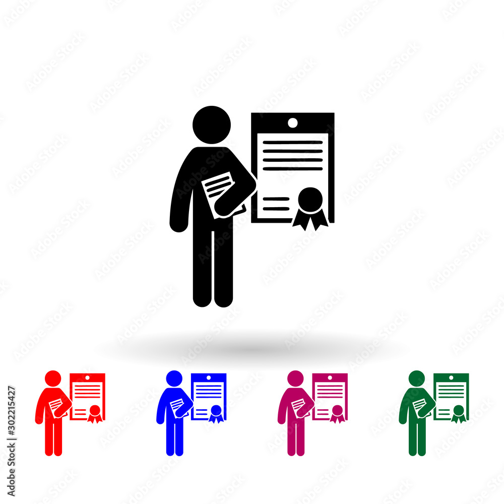 Poster man with contract degree multi color icon. simple glyph, flat vector of student degree icons for ui 